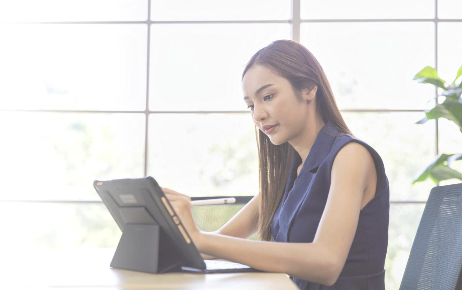 Professional interview setting with candidate and hiring manager discussing opportunities